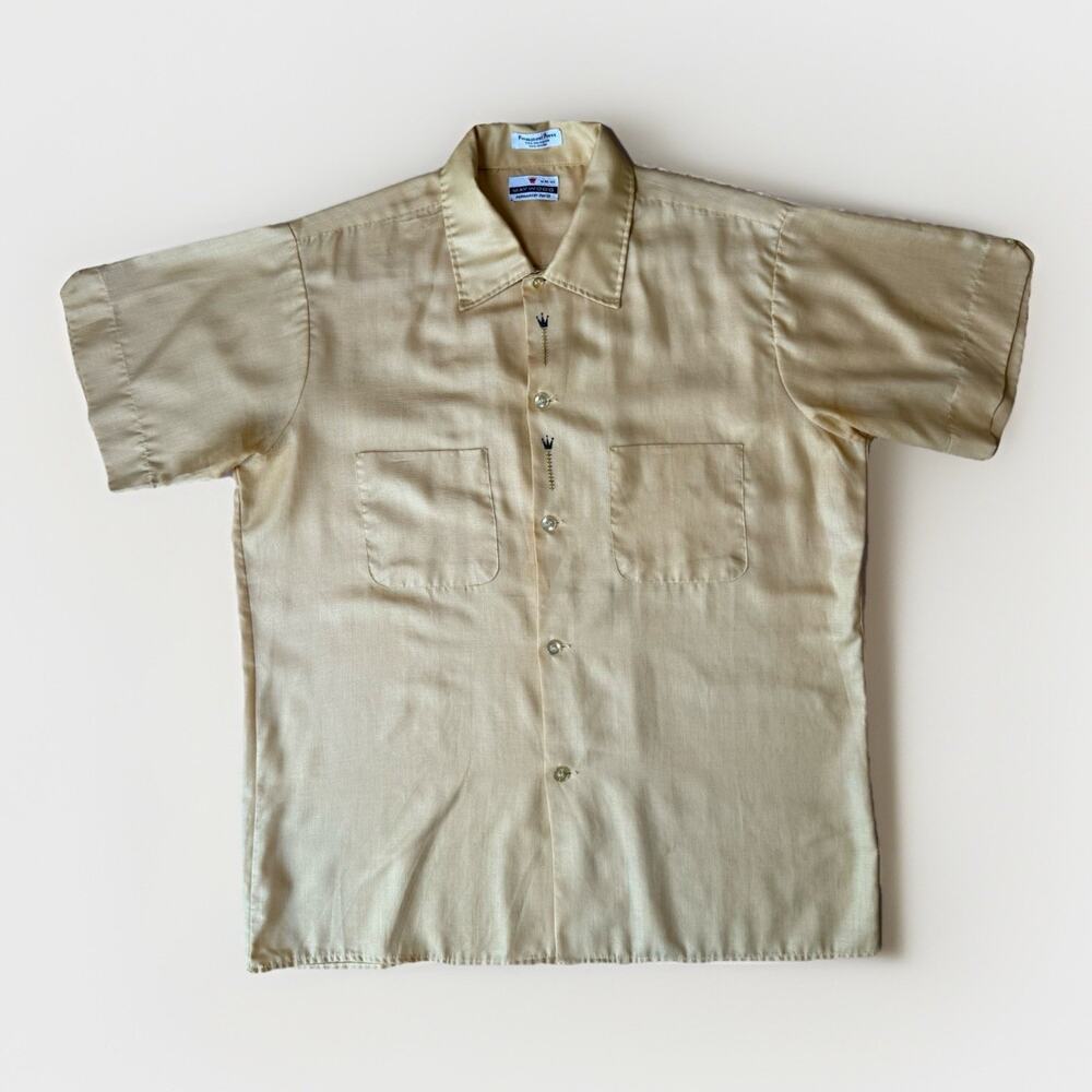 Vintage Maywood Shirt M Khaki Gold 70s Short Sleeve Button Up Made in USA
